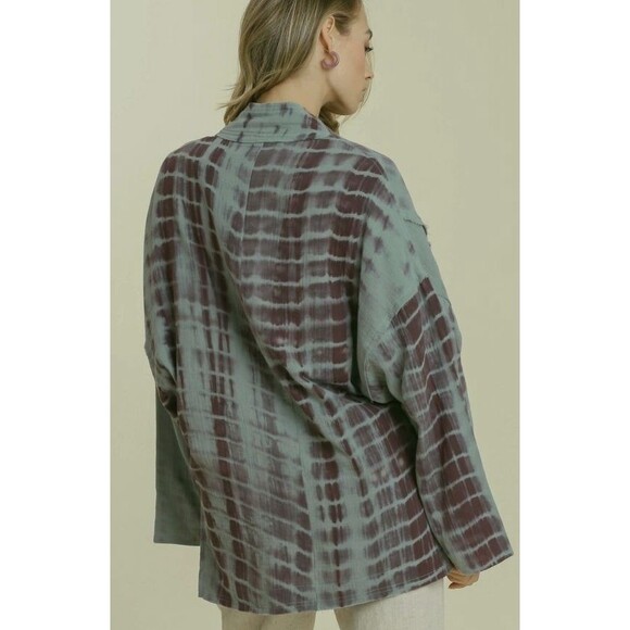 New Umgee L Dusty Sage Tie Dye Open Front Tie Kimono Side Slit - Picture 5 of 5